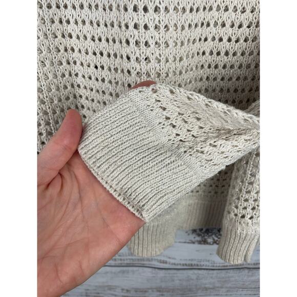 Gap Open Knit Crewneck Sweater Cream Medium Coastal Nautical Beachy Minimalist - Picture 9 of 9